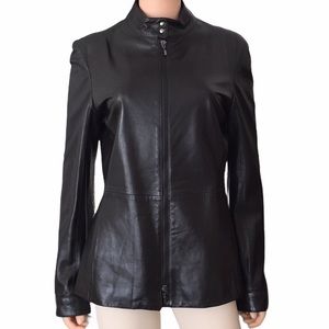 NWT Giorgio Armani Lambskin Leather Zip Jacket | Silk Lined Tailored Black